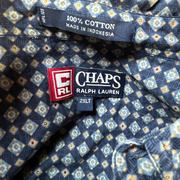 Vintage Chaps Ralph Lauren Shirt Mens 2XLT Blue Geometric Button Up Long Sleeves - Picture 5 of 8